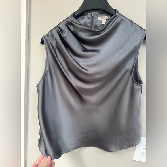 H&M Draped Satin Charcoal Sleeveless Top - Picture 6 of 8